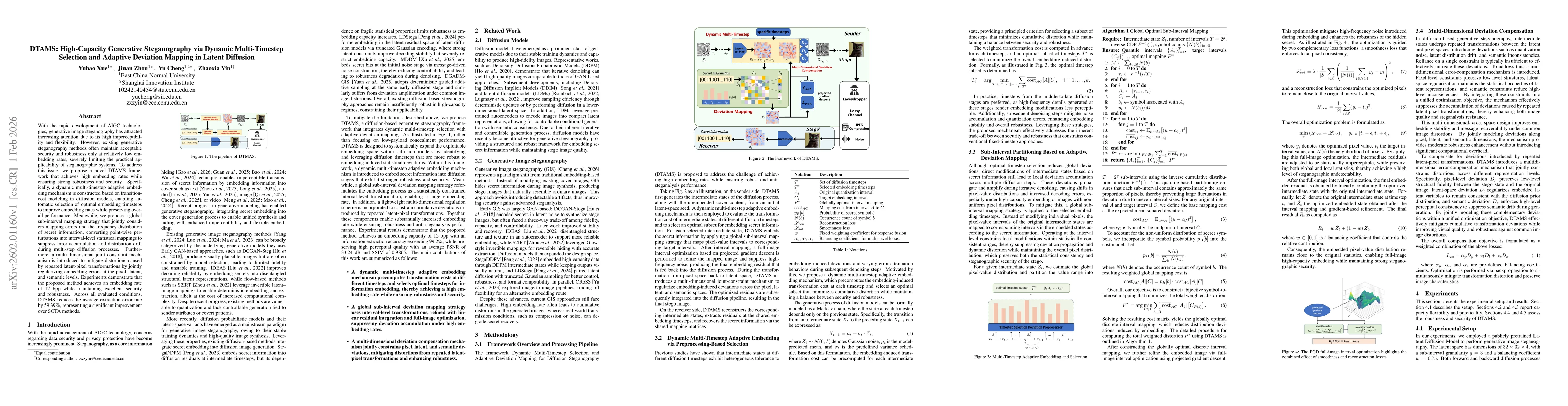 Thumbnail for DTAMS: High-Capacity Generative Steganography via Dynamic Multi-Timestep Selection and Adaptive Deviation Mapping in Latent Diffusion