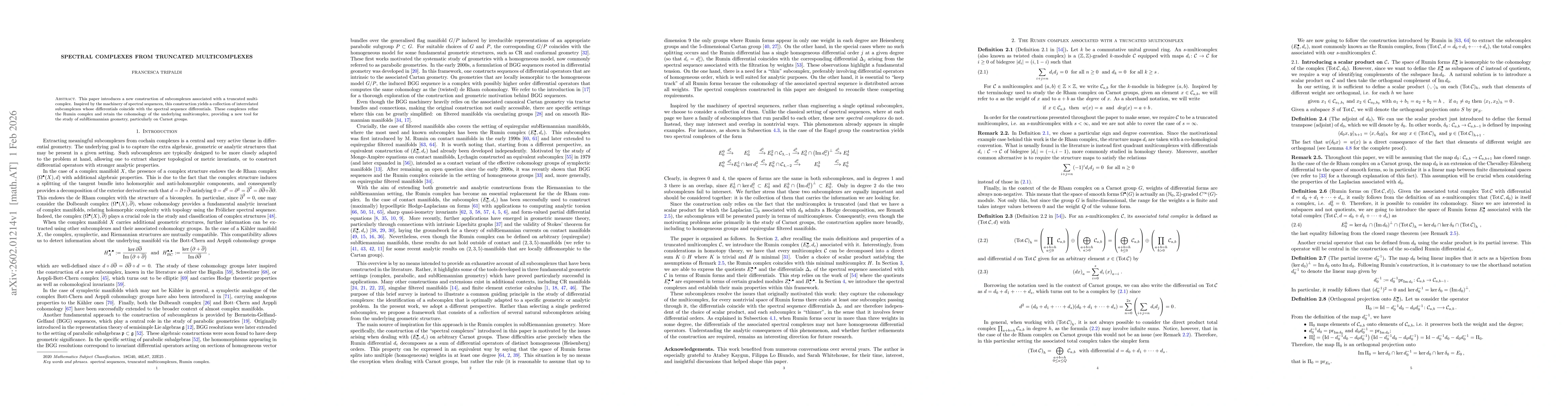 Thumbnail for Spectral complexes from truncated multicomplexes