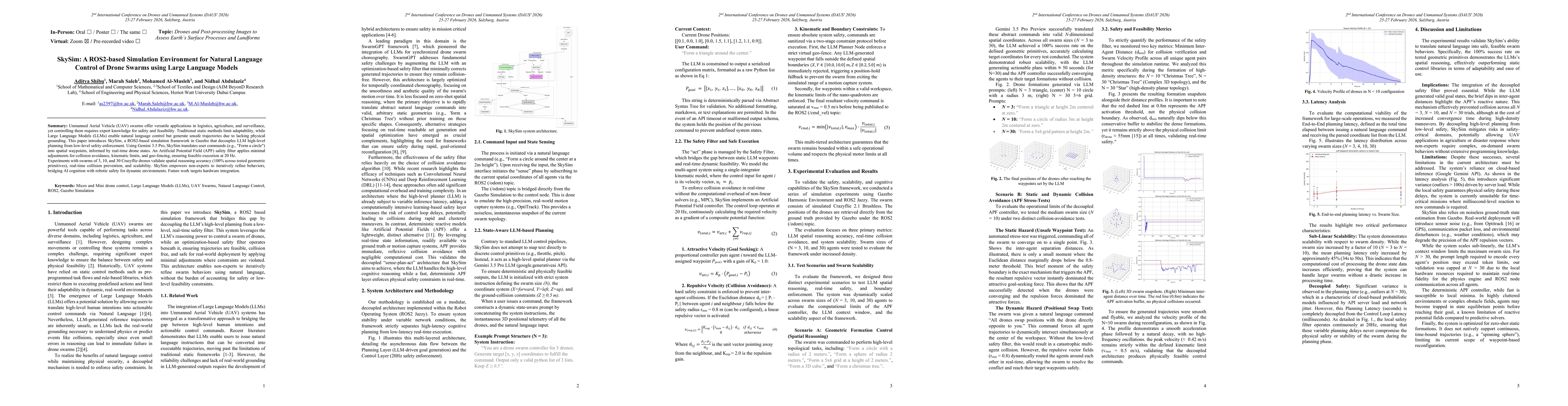 Thumbnail for SkySim: A ROS2-based Simulation Environment for Natural Language Control of Drone Swarms using Large Language Models