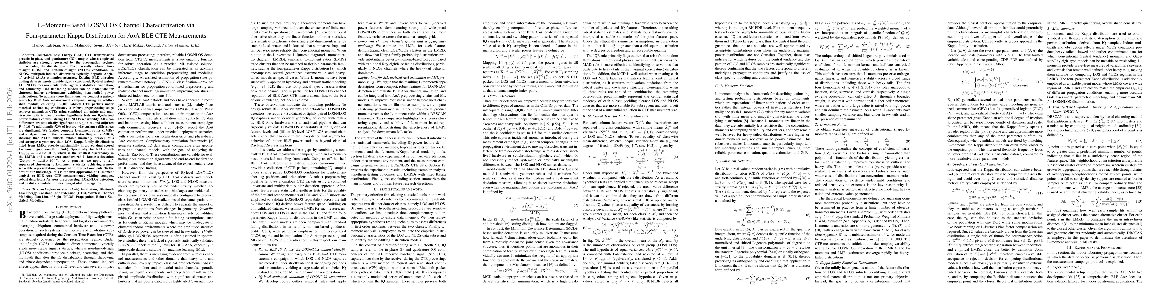 Thumbnail for L-Moment-Based LOS and NLOS Channel Characterization via Four-parameter Kappa Distribution for AoA BLE CTE Measurements