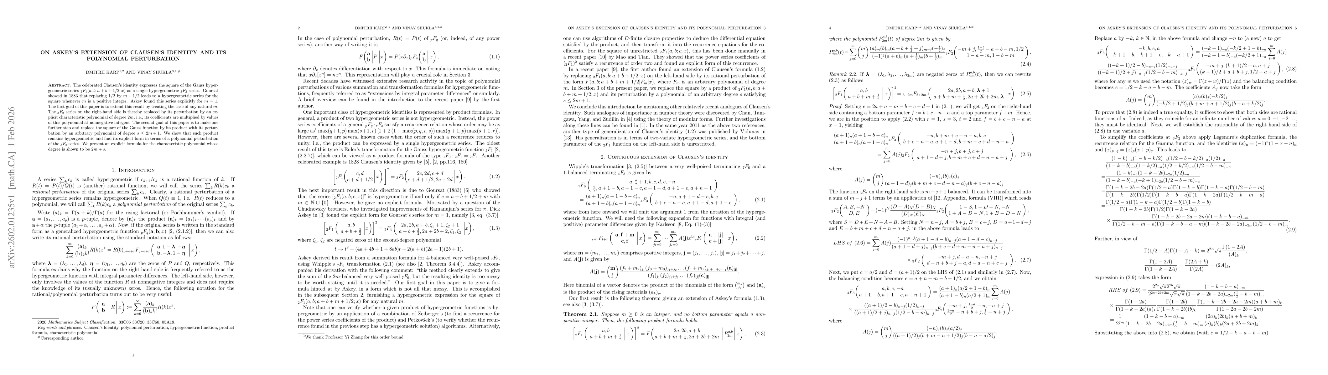Thumbnail for On Askey's extension of Clausen's identity and its polynomial perturbation