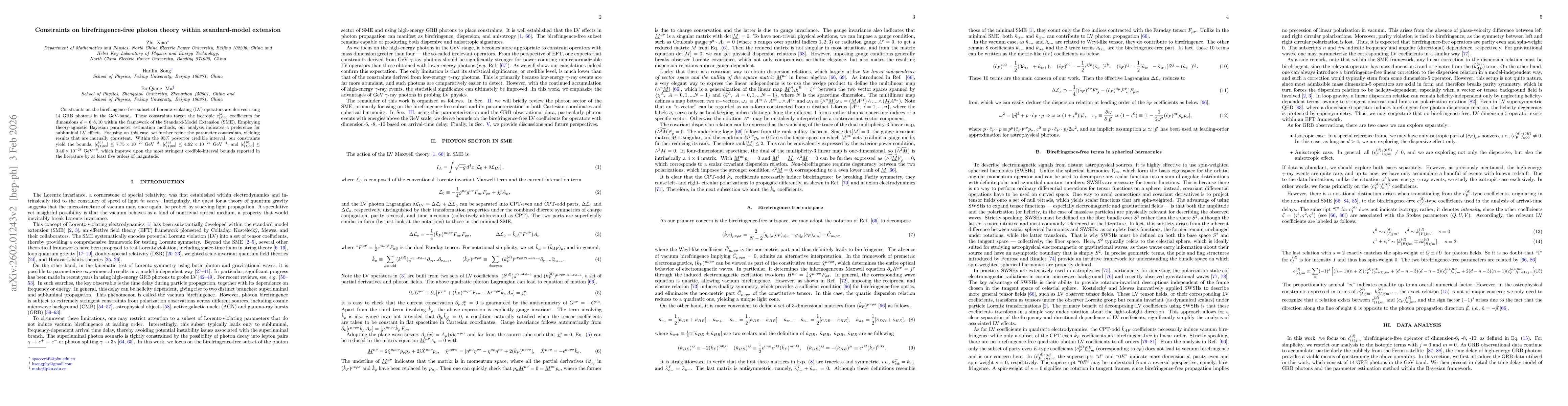 Thumbnail for Constraints on birefringence-free photon theory within standard-model extension