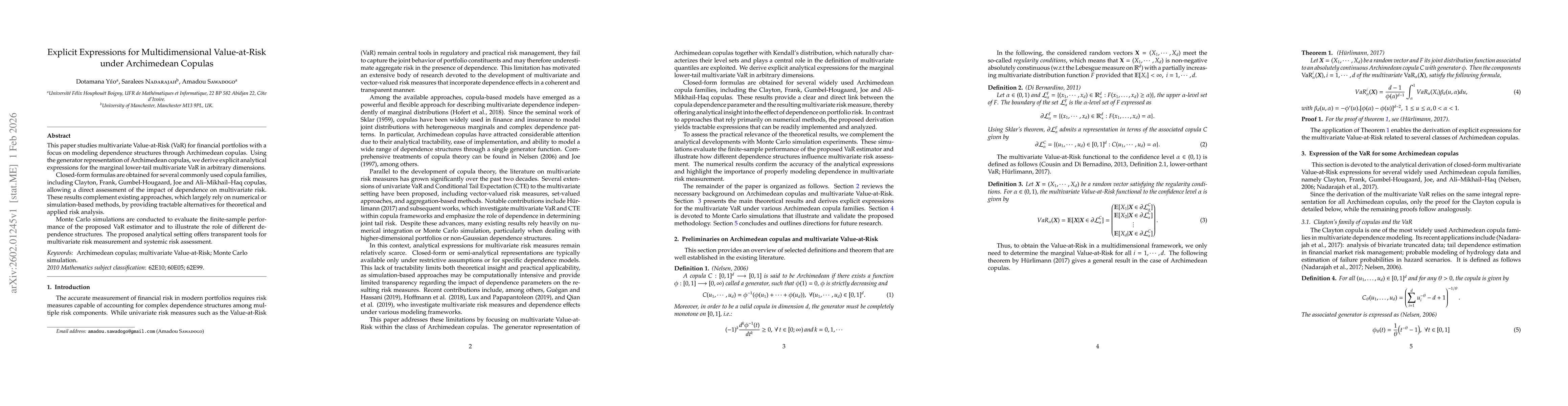 Thumbnail for Explicit Expressions for Multidimensional Value-at-Risk under Archimedean Copulas