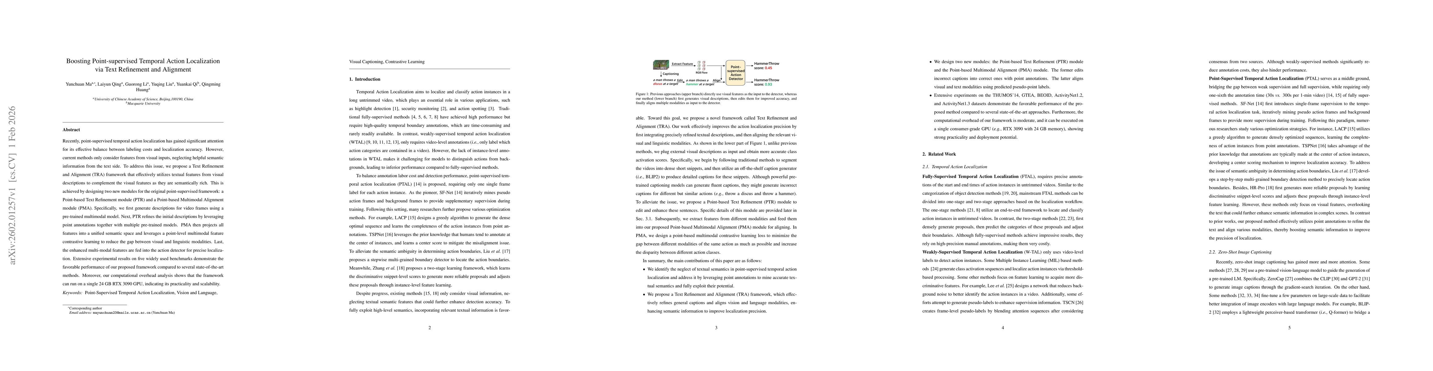 Thumbnail for Boosting Point-supervised Temporal Action Localization via Text Refinement and Alignment