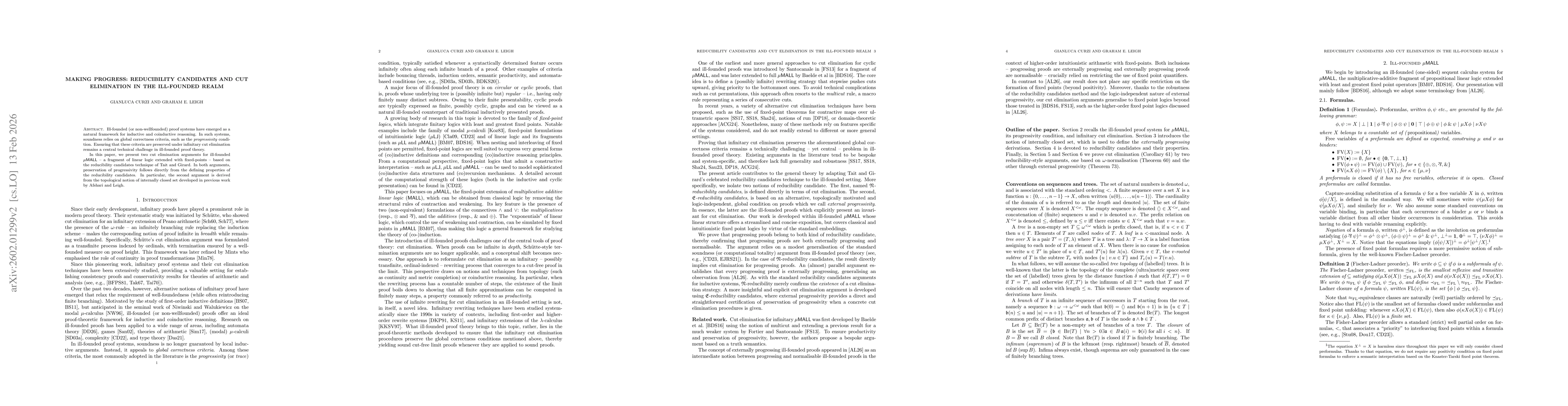 Thumbnail for Making progress: Reducibility Candidates and Cut Elimination in the Ill-founded Realm