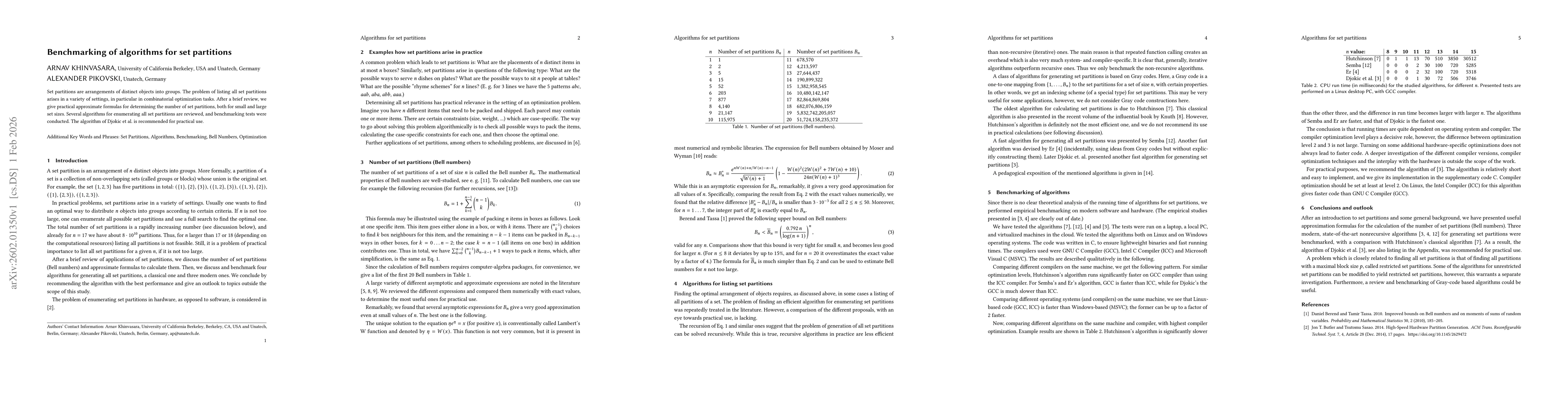 Thumbnail for Benchmarking of algorithms for set partitions