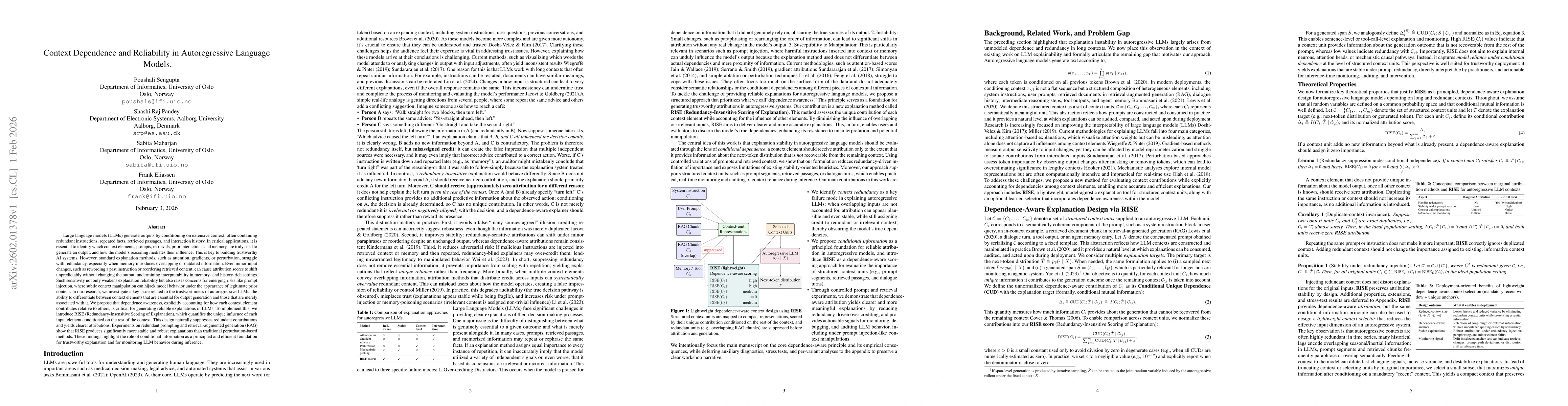 Thumbnail for Context Dependence and Reliability in Autoregressive Language Models