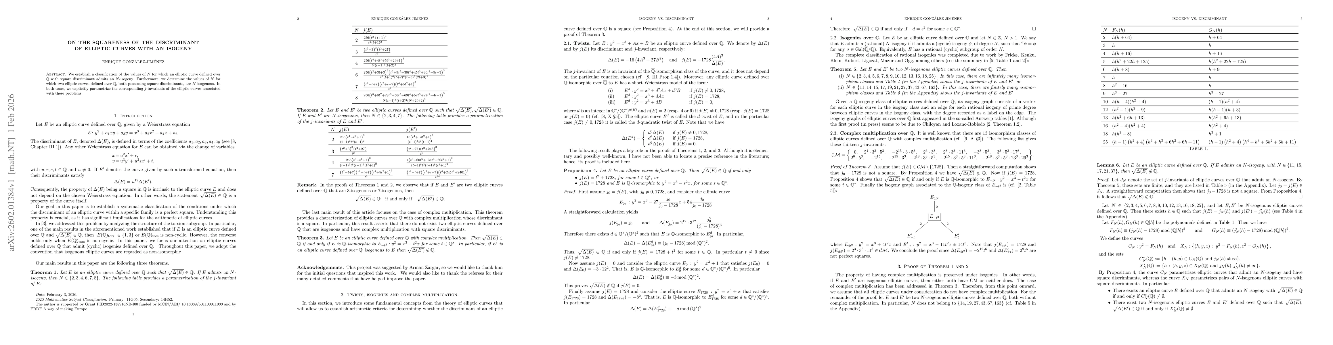 Thumbnail for On the squareness of the discriminant of elliptic curves with an isogeny