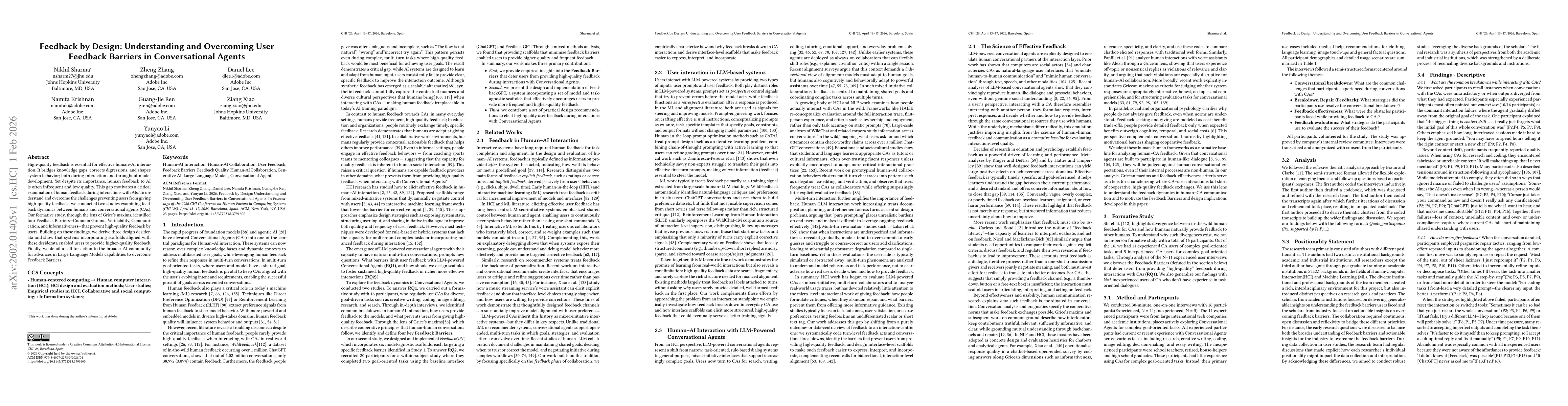 Thumbnail for Feedback by Design: Understanding and Overcoming User Feedback Barriers in Conversational Agents