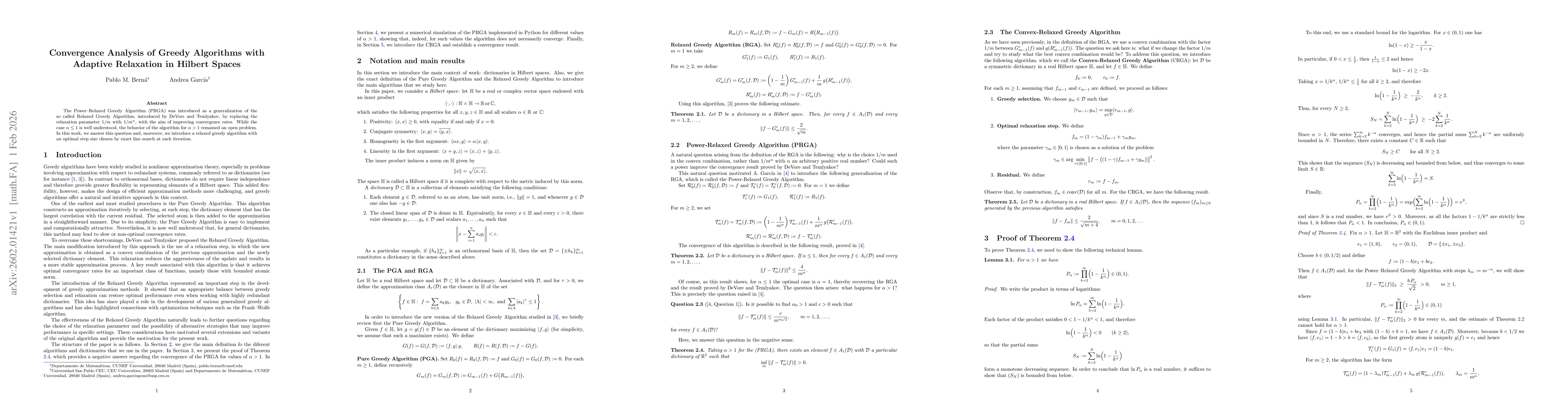 Thumbnail for Convergence Analysis of Greedy Algorithms with Adaptive Relaxation in Hilbert Spaces