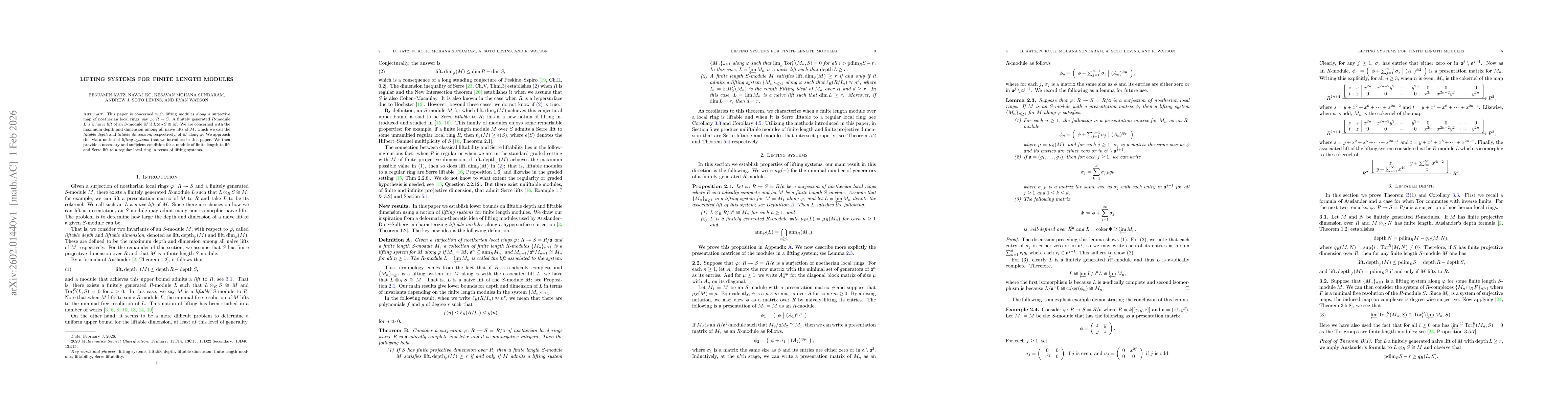 Thumbnail for Lifting systems for finite length modules