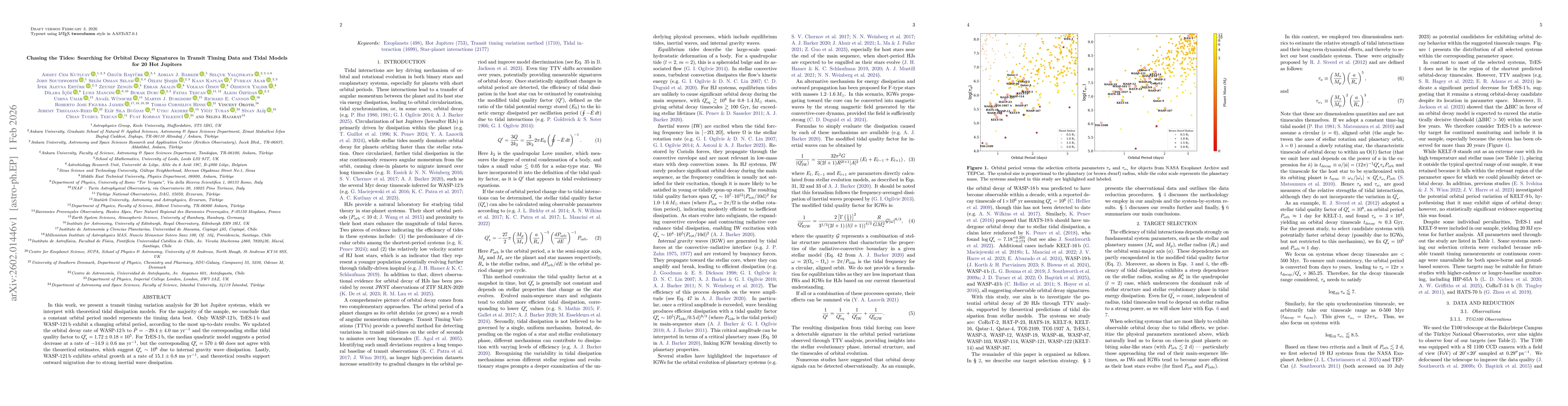 Thumbnail for Chasing the Tides: Searching for Orbital Decay Signatures in Transit Timing Data and Tidal Models for 20 Hot Jupiters