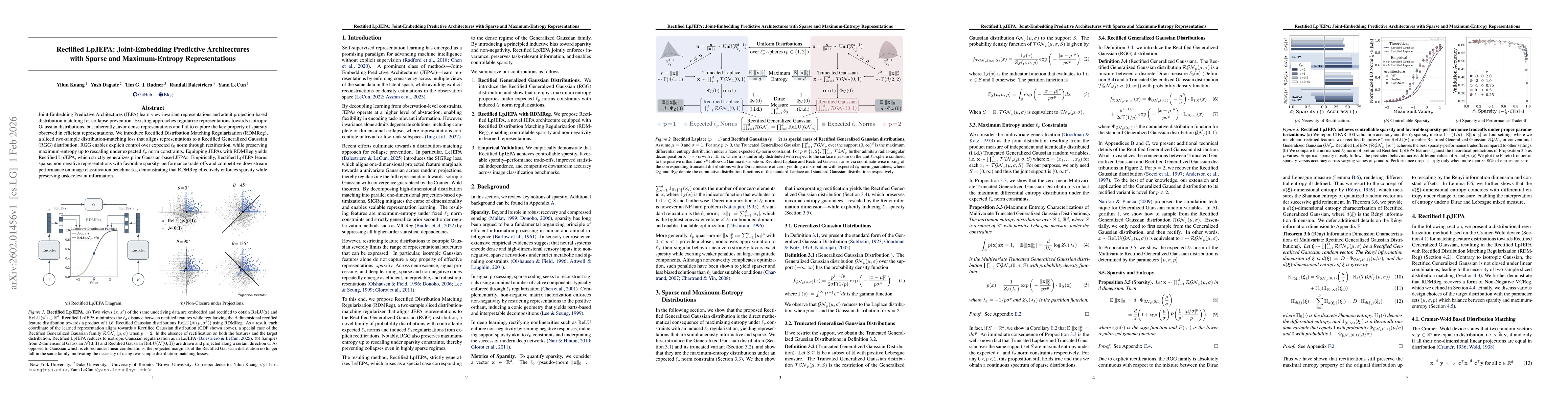 Thumbnail for Rectified LpJEPA: Joint-Embedding Predictive Architectures with Sparse and Maximum-Entropy Representations