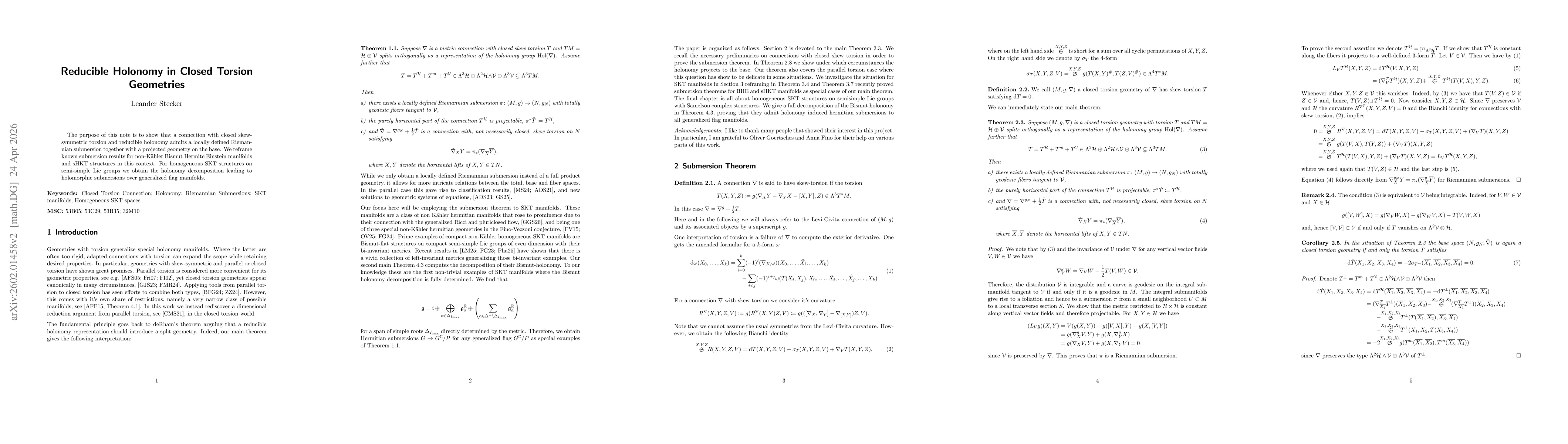 Thumbnail for Reducible Holonomy in Closed Torsion Geometries