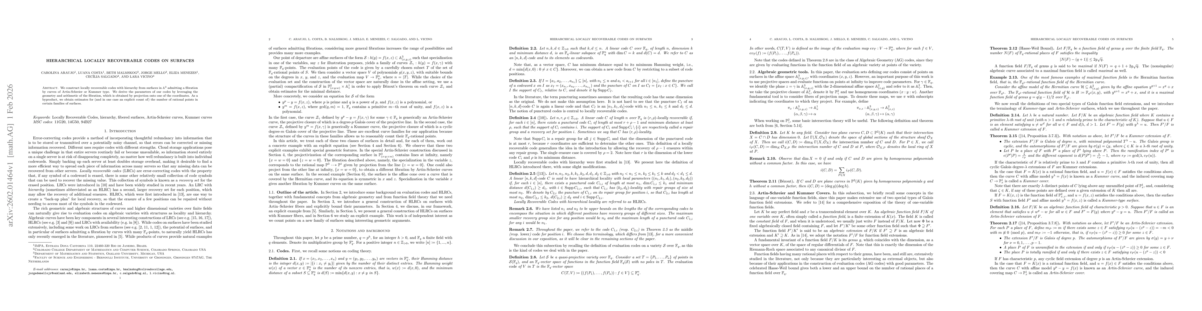 Thumbnail for Hierarchical Locally Recoverable Codes on surfaces