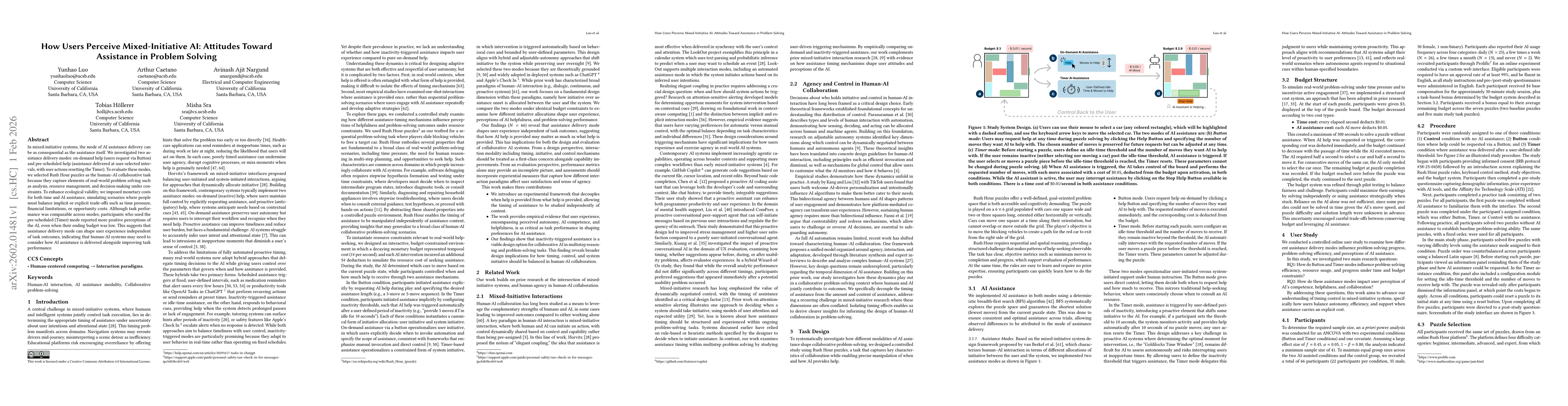 Thumbnail for How Users Perceive Mixed-Initiative AI: Attitudes Toward Assistance in Problem Solving