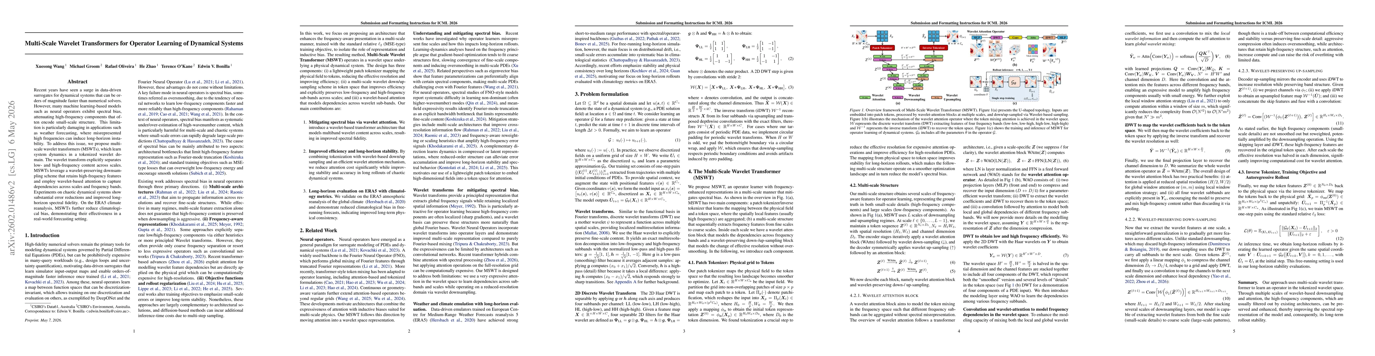 Thumbnail for Multi-Scale Wavelet Transformers for Operator Learning of Dynamical Systems