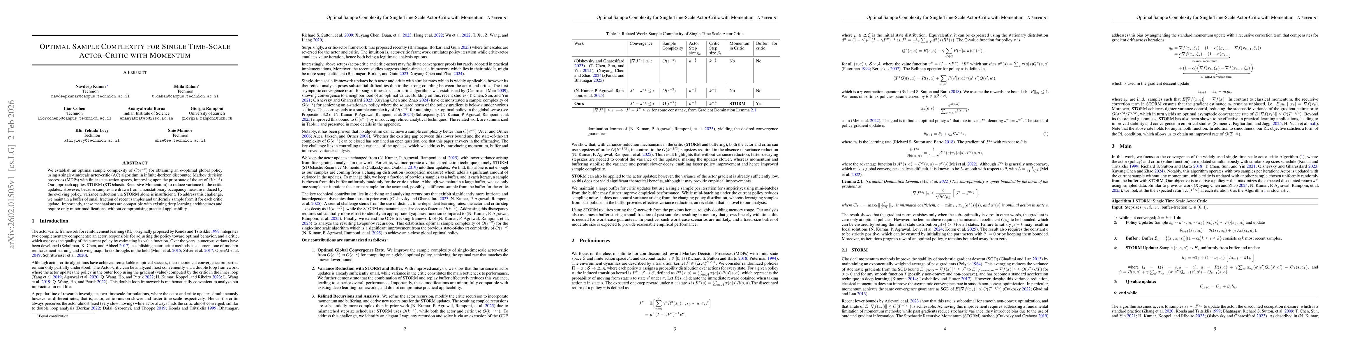 Thumbnail for Optimal Sample Complexity for Single Time-Scale Actor-Critic with Momentum