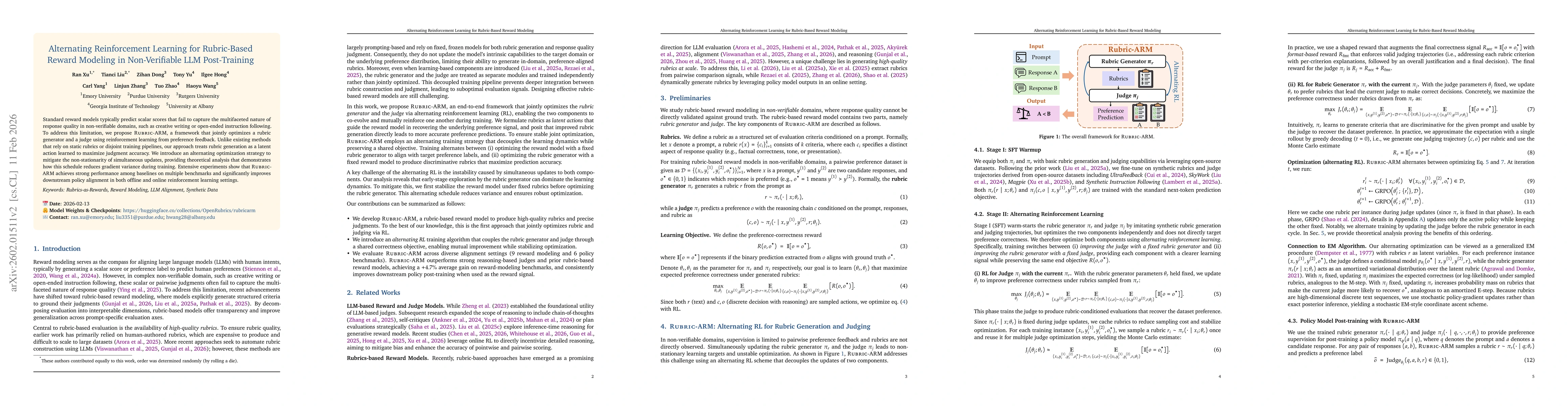 Thumbnail for Alternating Reinforcement Learning for Rubric-Based Reward Modeling in Non-Verifiable LLM Post-Training