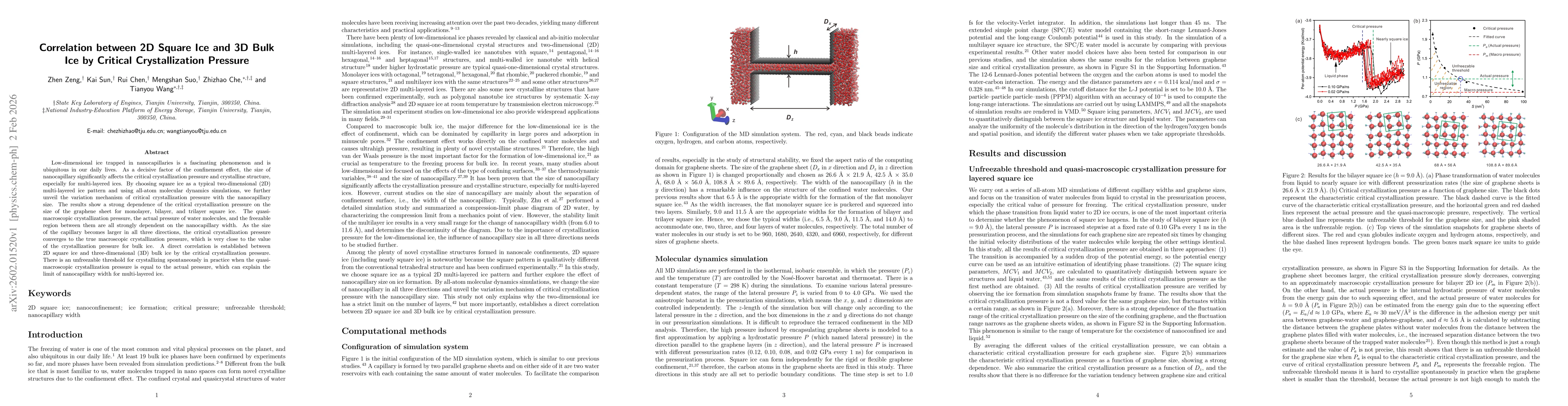 Thumbnail for Correlation between 2D Square Ice and 3D Bulk Ice by Critical Crystallization Pressure