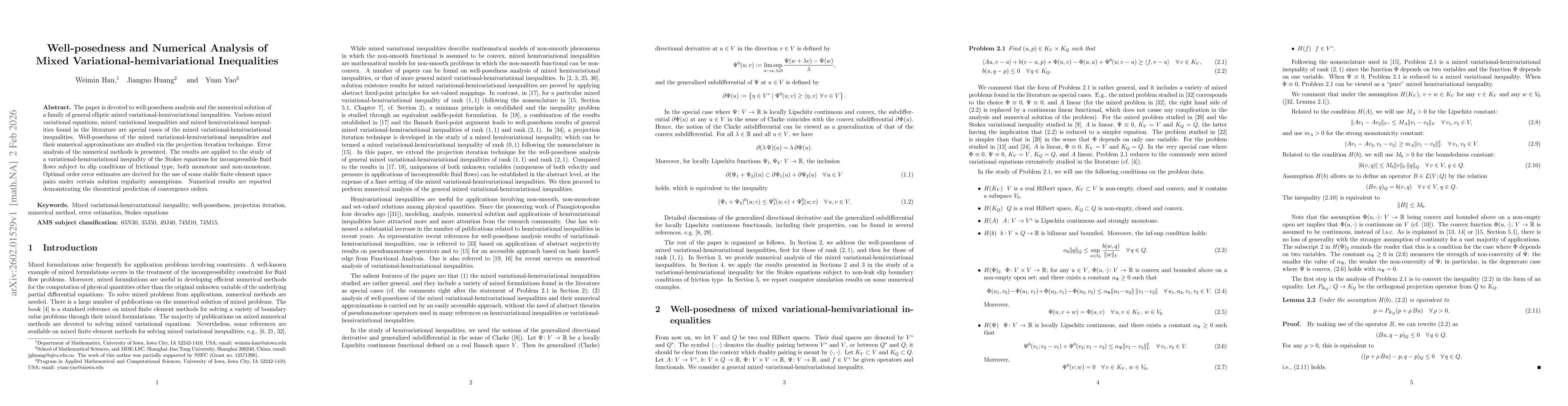 Thumbnail for Well-posedness and Numerical Analysis of Mixed Variational-hemivariational Inequalities