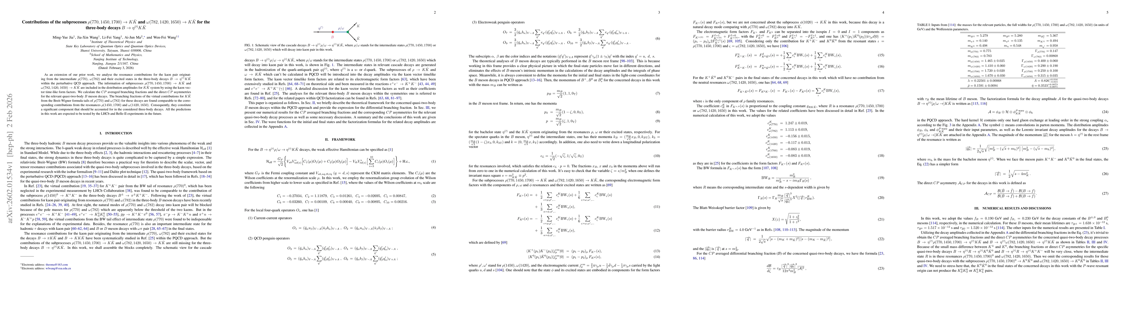 Thumbnail for Contributions of the subprocesses $ρ(770,1450,1700)\to K \bar{K}$ and $ω(782,1420,1650)\to K \bar{K}$ for the three-body decays $B\to η^{(\prime)} K\bar{K}$
