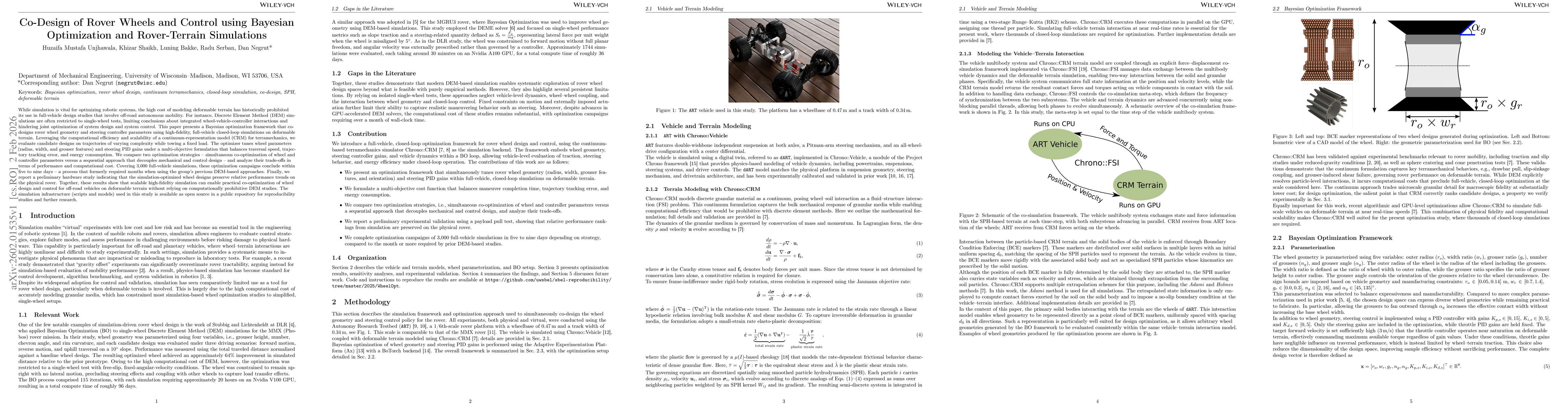 Thumbnail for Co-Design of Rover Wheels and Control using Bayesian Optimization and Rover-Terrain Simulations