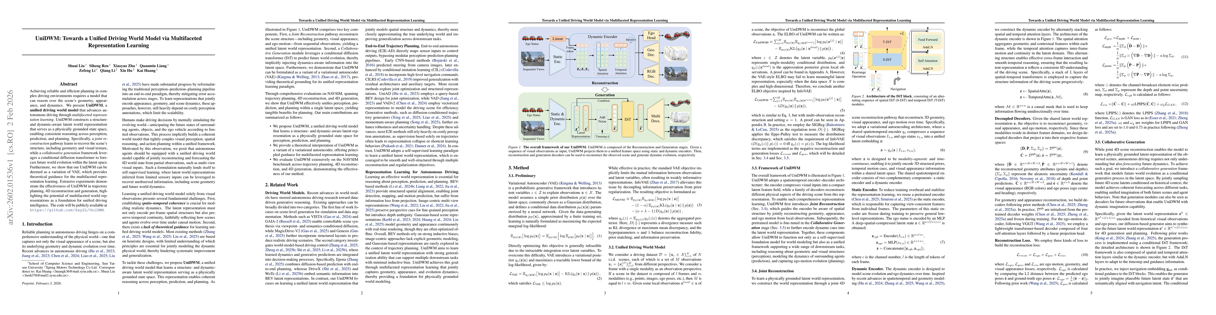 Thumbnail for UniDWM: Towards a Unified Driving World Model via Multifaceted Representation Learning