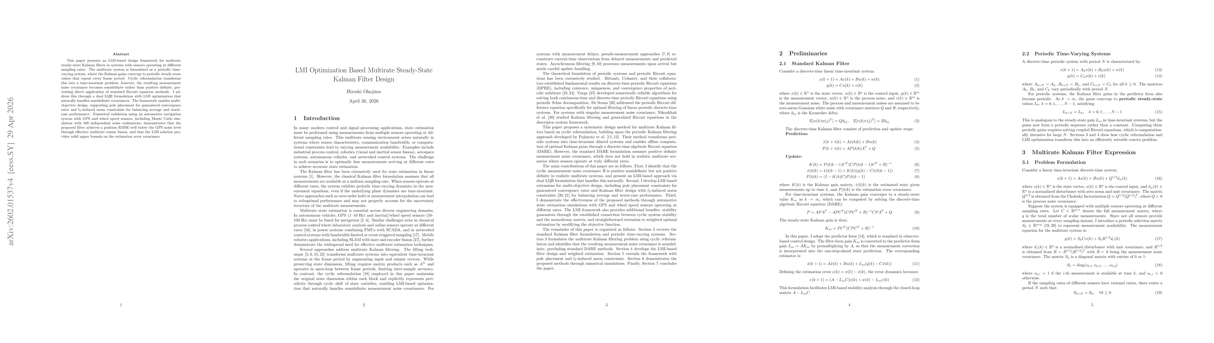 Thumbnail for LMI Optimization Based Multirate Steady-State Kalman Filter Design