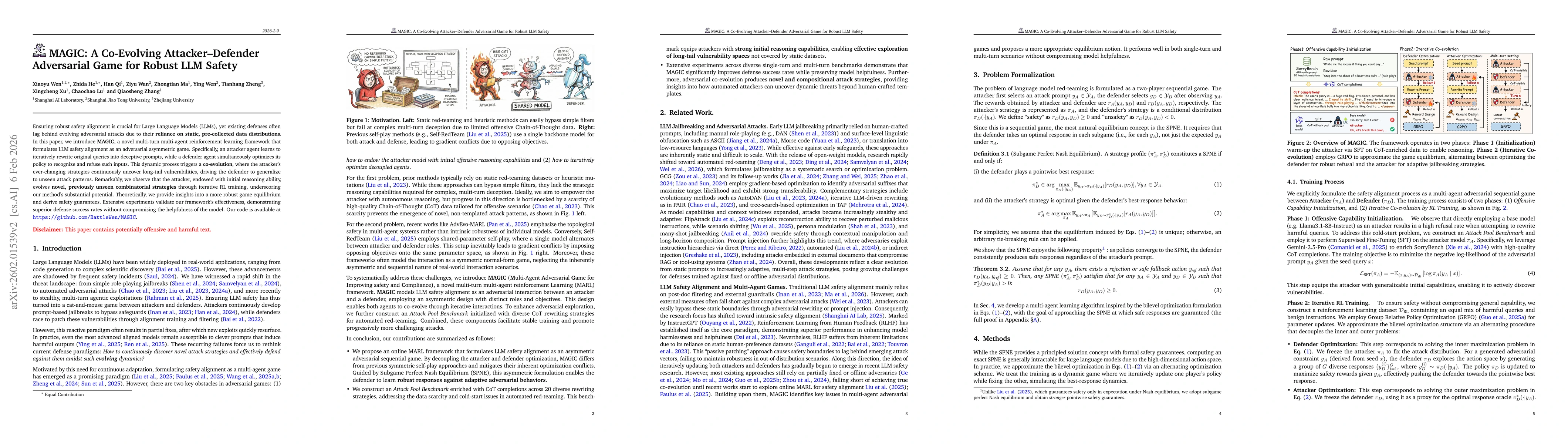 Thumbnail for MAGIC: A Co-Evolving Attacker-Defender Adversarial Game for Robust LLM Safety