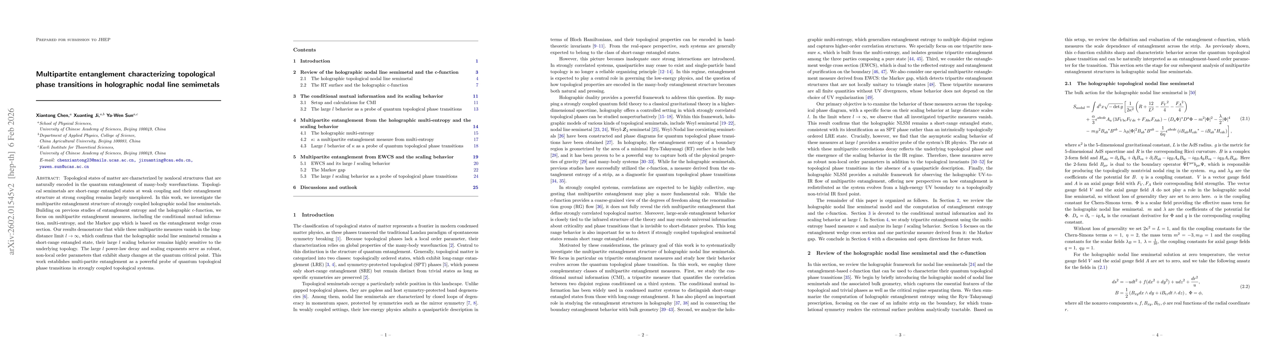 Thumbnail for Multipartite entanglement characterizing topological phase transitions in holographic nodal line semimetals