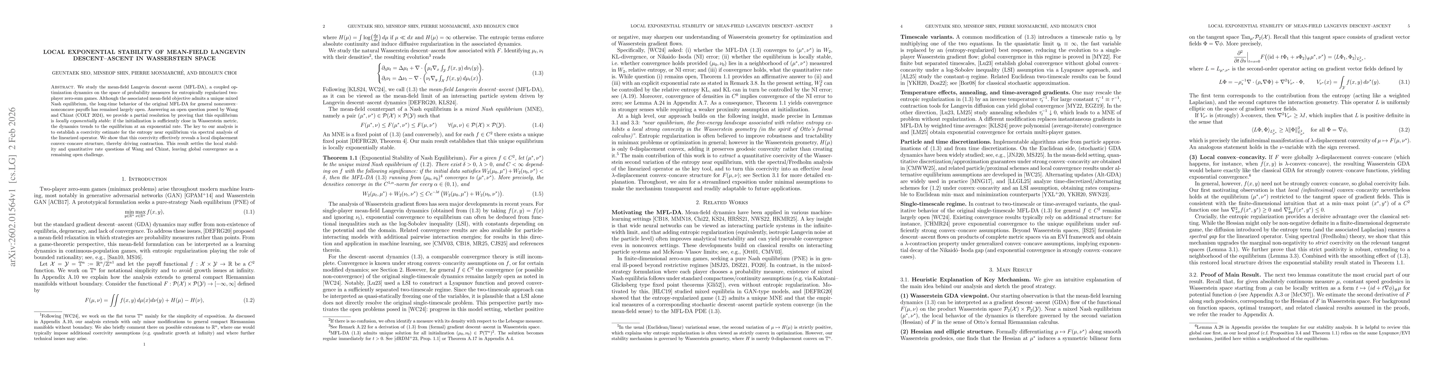 Thumbnail for Local Exponential Stability of Mean-Field Langevin Descent-Ascent in Wasserstein Space