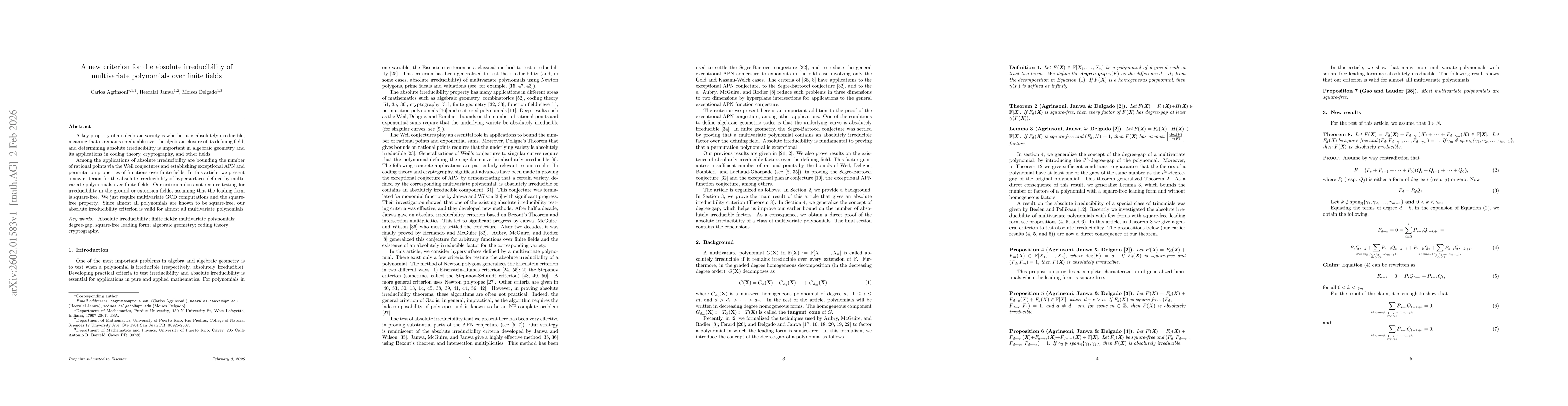Thumbnail for A new criterion for the absolute irreducibility of multivariate polynomials over finite fields