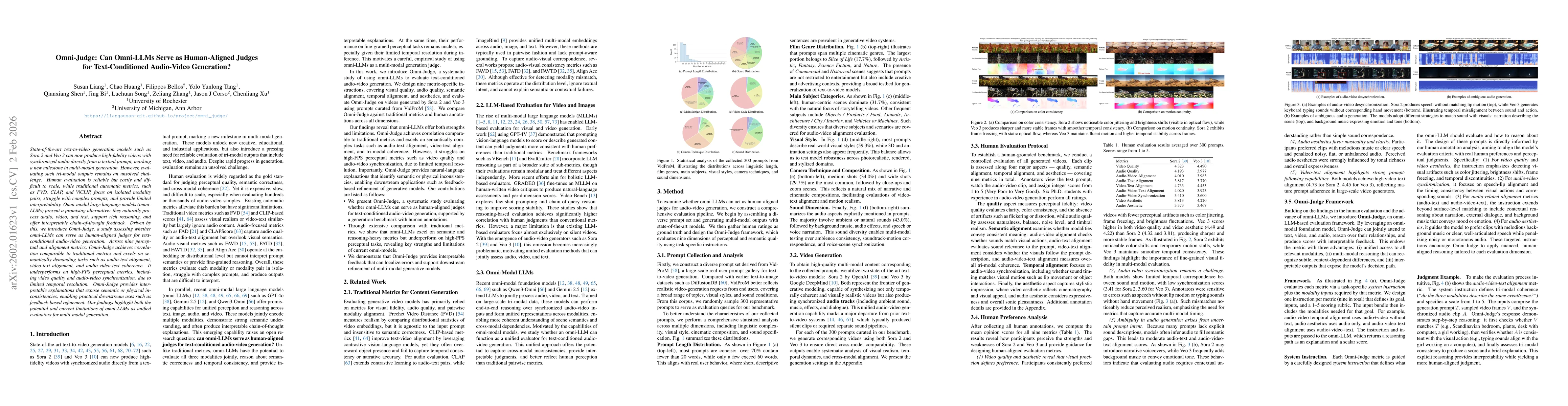 Thumbnail for Omni-Judge: Can Omni-LLMs Serve as Human-Aligned Judges for Text-Conditioned Audio-Video Generation?