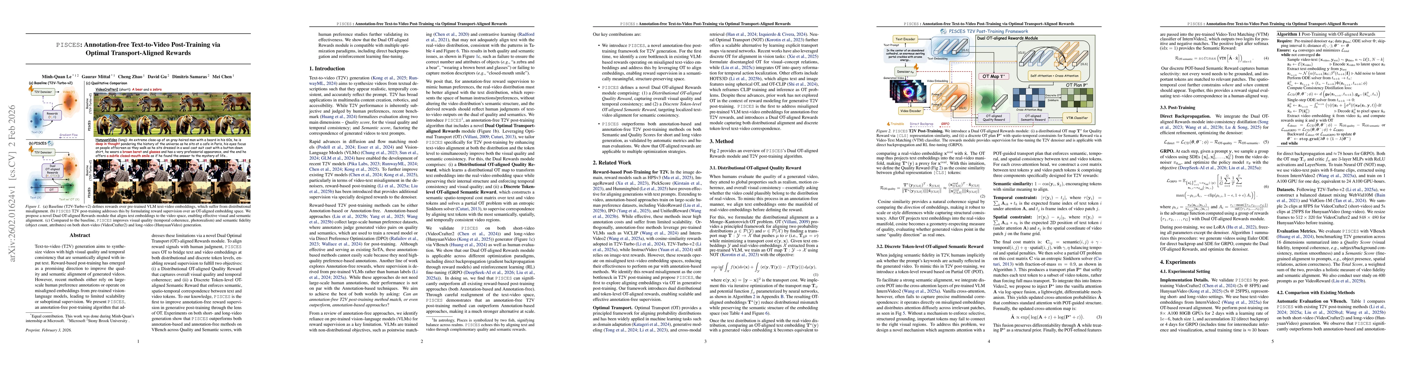 Thumbnail for PISCES: Annotation-free Text-to-Video Post-Training via Optimal Transport-Aligned Rewards