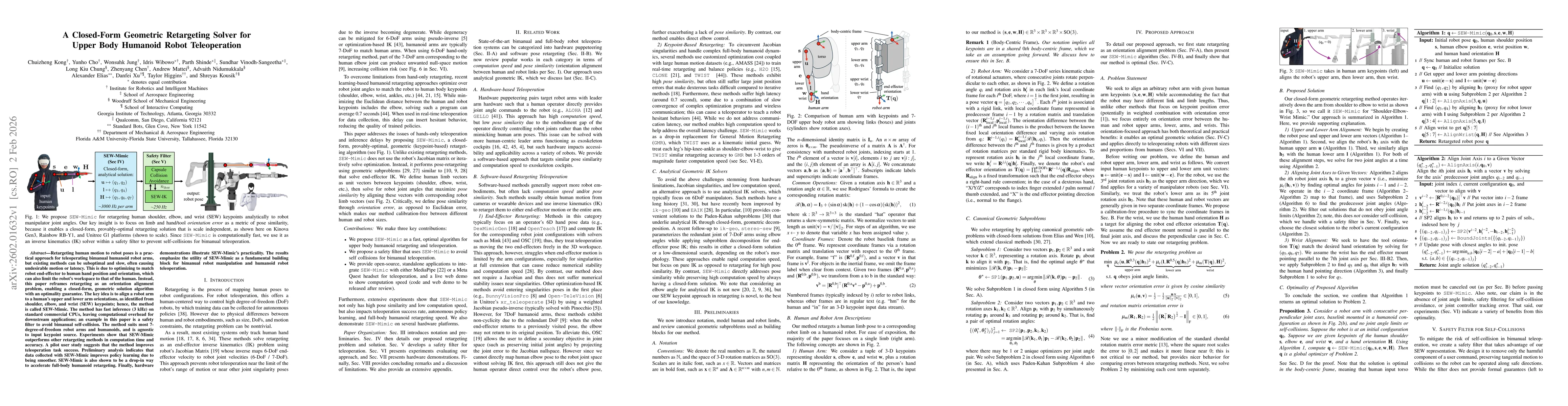 Thumbnail for A Closed-Form Geometric Retargeting Solver for Upper Body Humanoid Robot Teleoperation