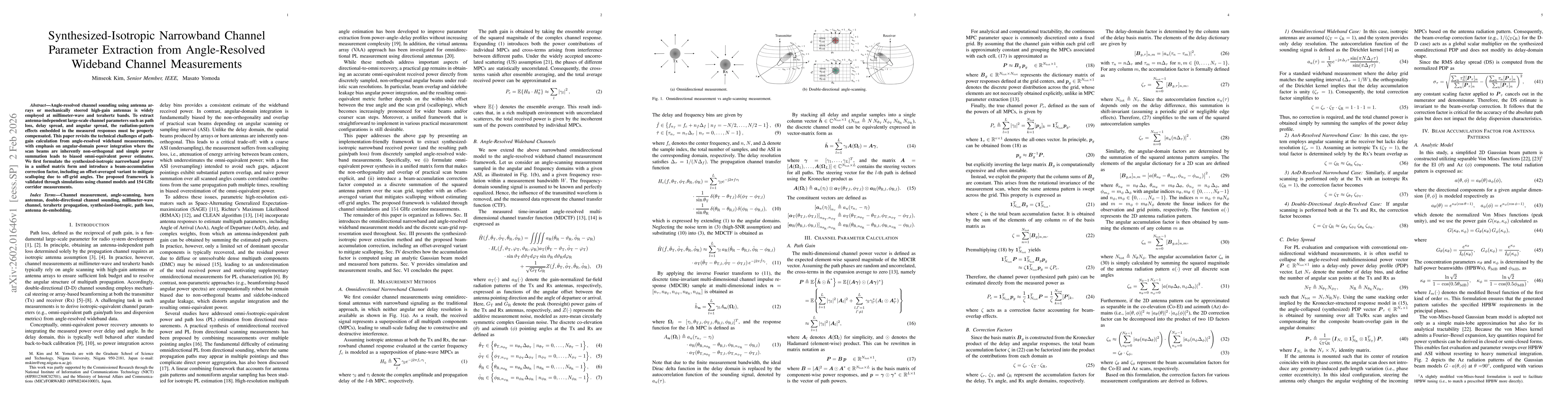 Thumbnail for Synthesized-Isotropic Narrowband Channel Parameter Extraction from Angle-Resolved Wideband Channel Measurements