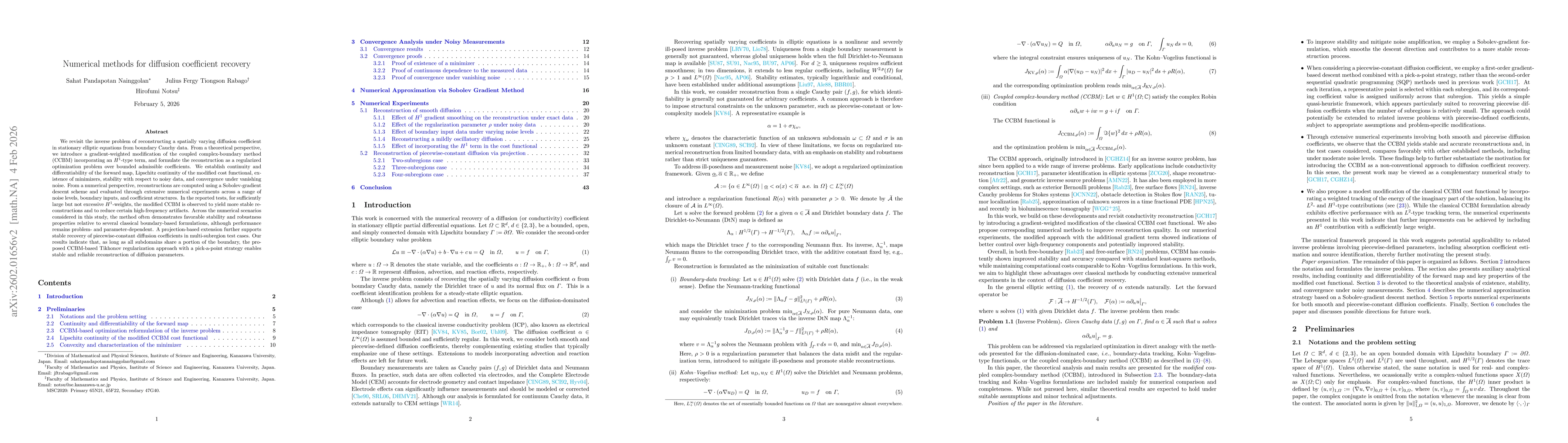 Thumbnail for Numerical methods for diffusion coefficient recovery