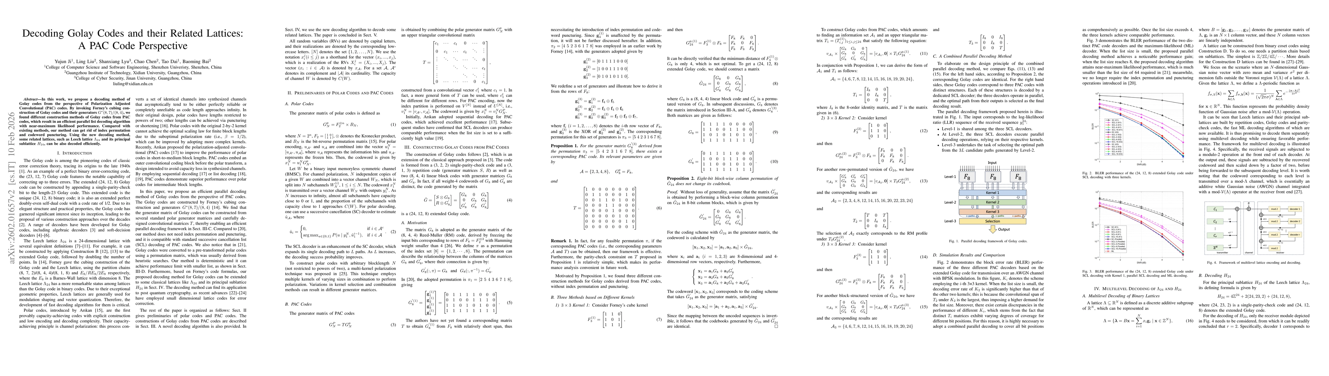 Thumbnail for Decoding Golay Codes and their Related Lattices: A PAC Code Perspective