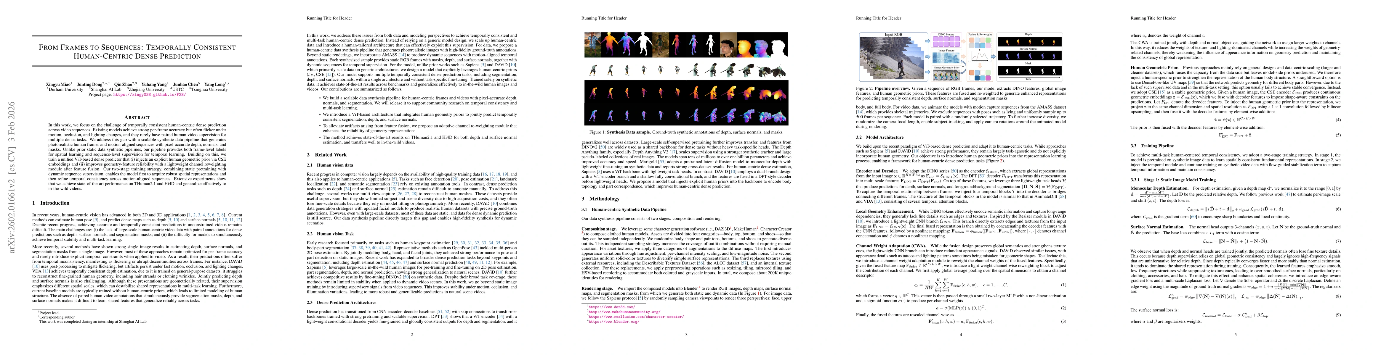 Thumbnail for From Frames to Sequences: Temporally Consistent Human-Centric Dense Prediction