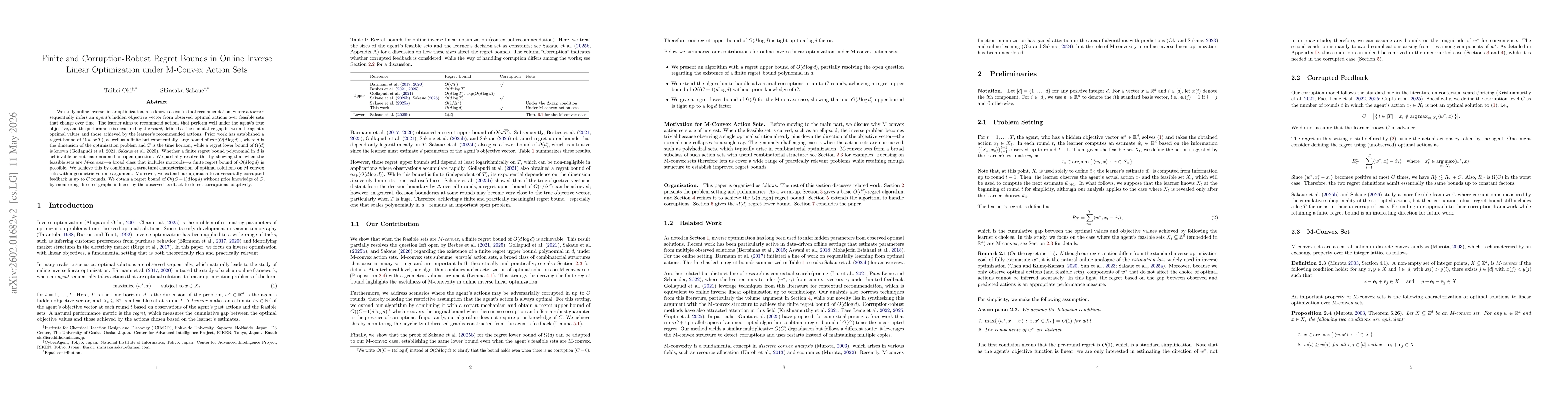 Thumbnail for Finite and Corruption-Robust Regret Bounds in Online Inverse Linear Optimization under M-Convex Action Sets