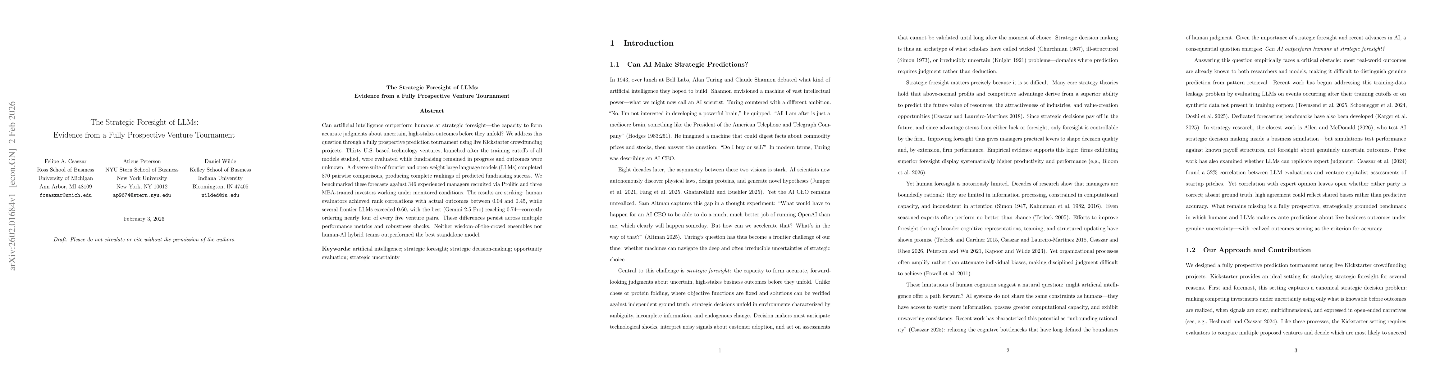 Thumbnail for The Strategic Foresight of LLMs: Evidence from a Fully Prospective Venture Tournament