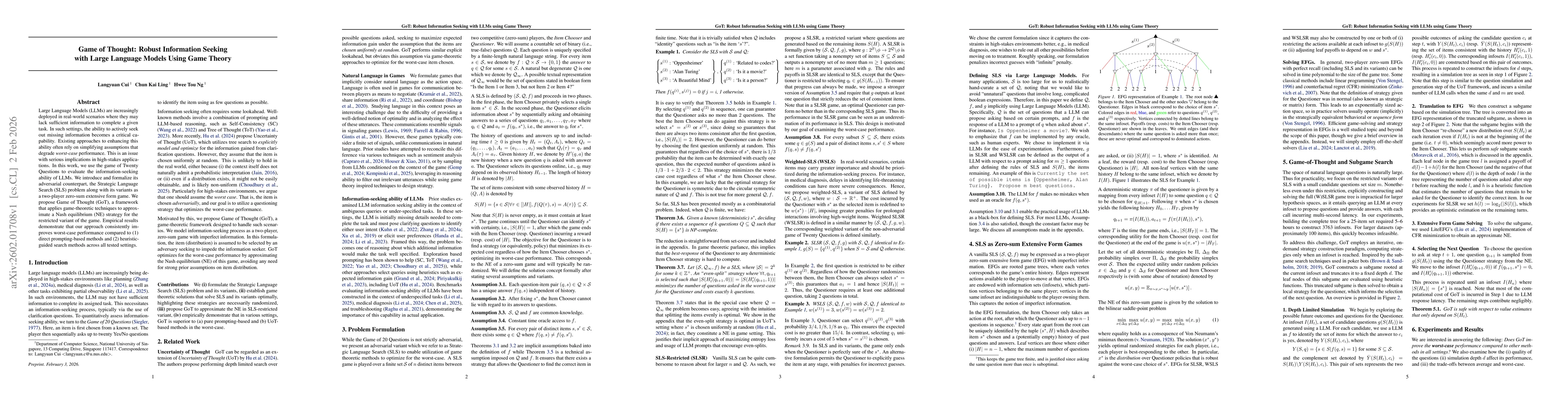 Thumbnail for Game of Thought: Robust Information Seeking with Large Language Models Using Game Theory