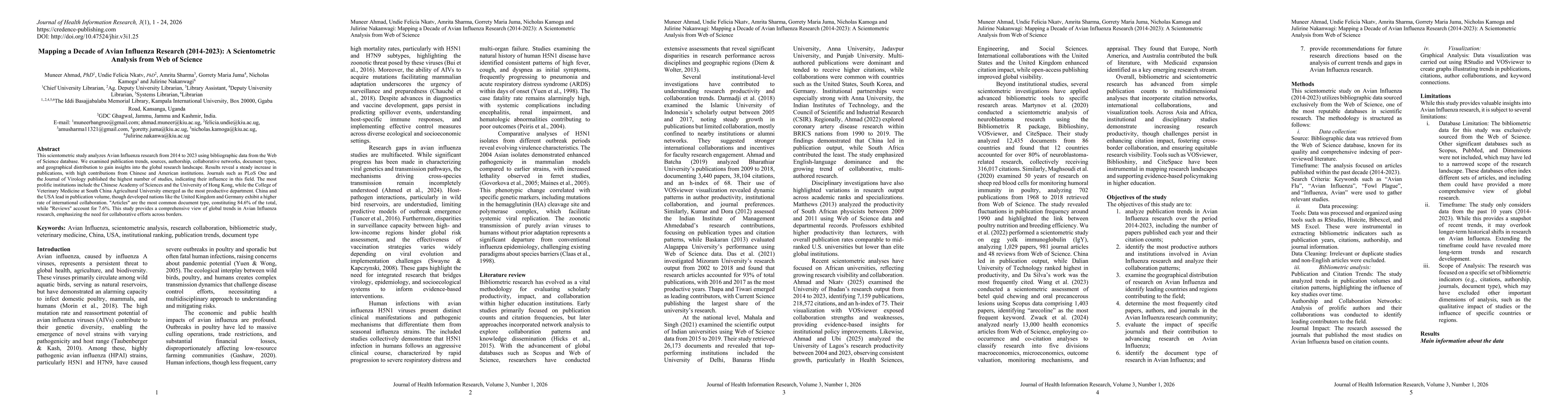 Thumbnail for Mapping a Decade of Avian Influenza Research (2014-2023): A Scientometric Analysis from Web of Science