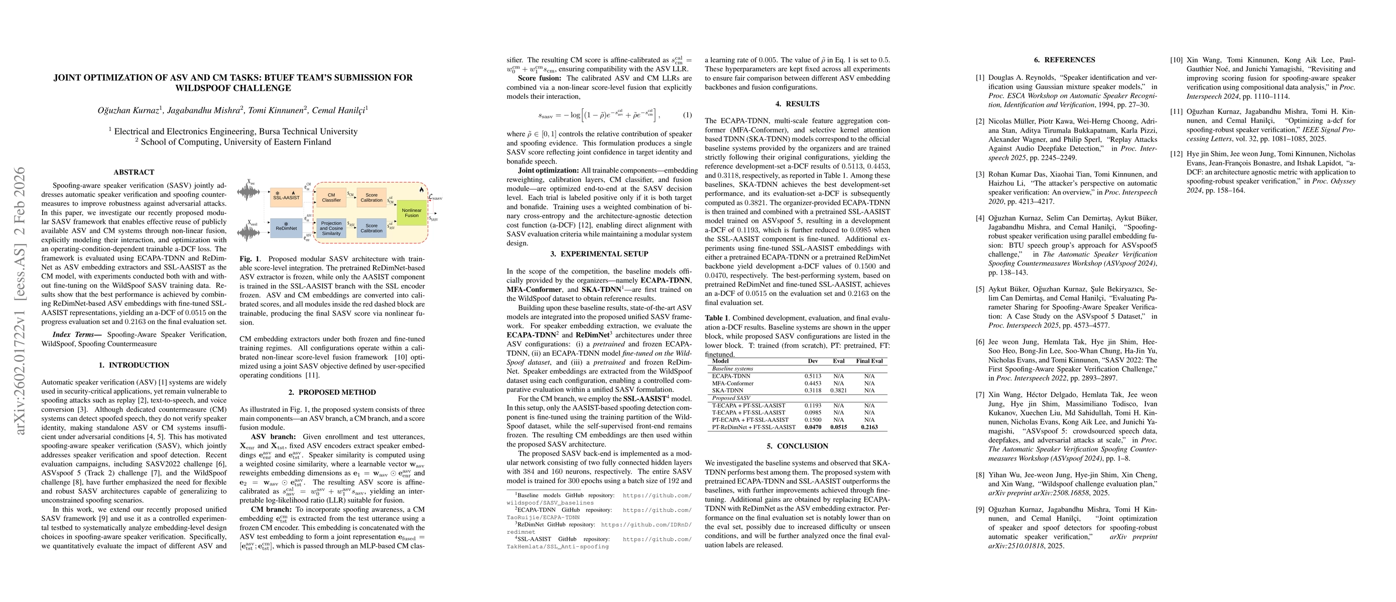 Thumbnail for Joint Optimization of ASV and CM tasks: BTUEF Team's Submission for WildSpoof Challenge