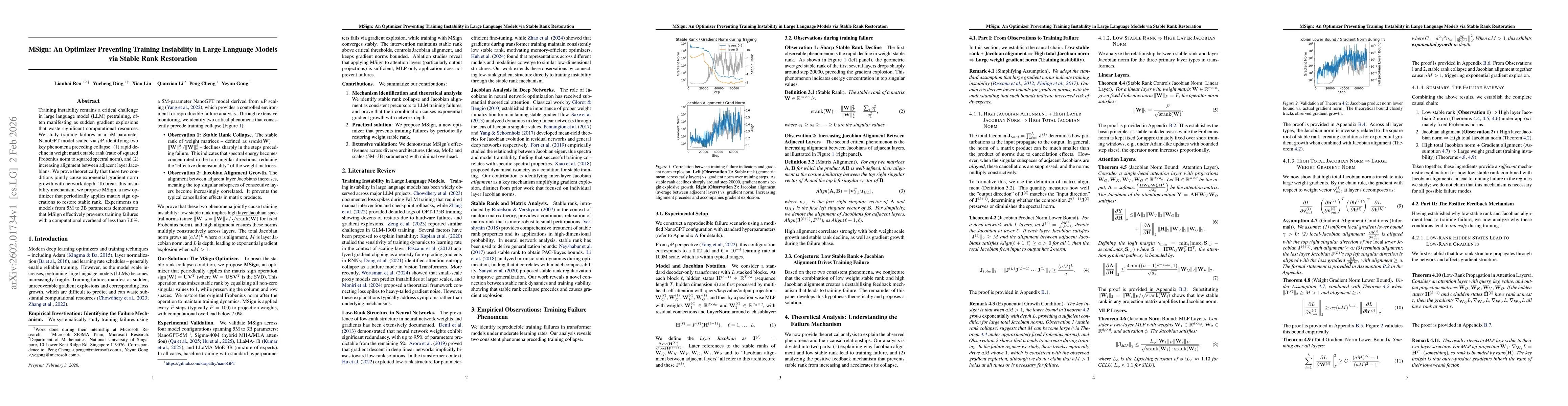 Thumbnail for MSign: An Optimizer Preventing Training Instability in Large Language Models via Stable Rank Restoration
