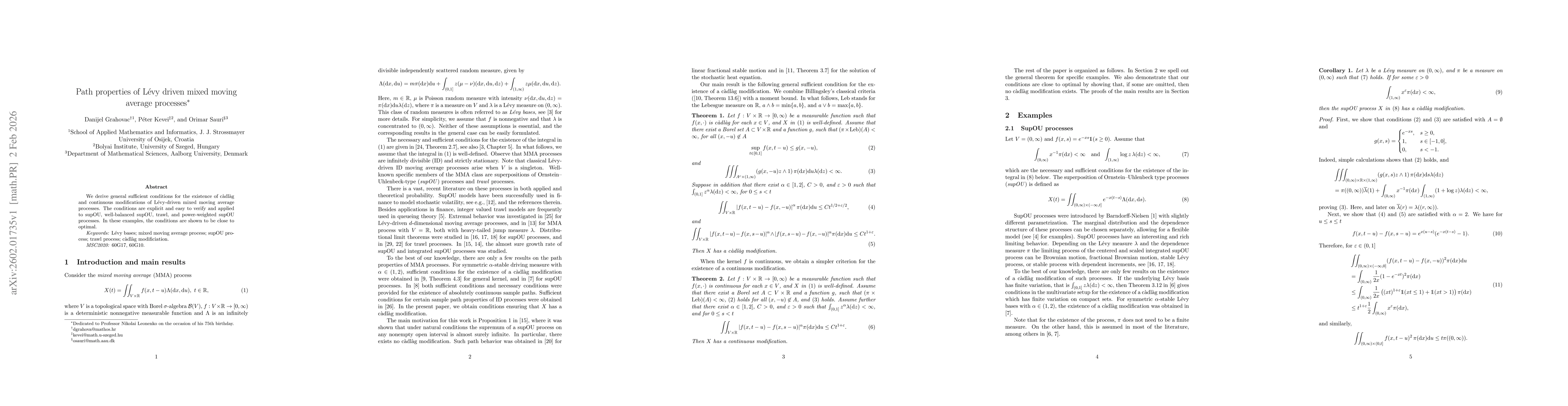 Thumbnail for Path properties of Lévy driven mixed moving average processes
