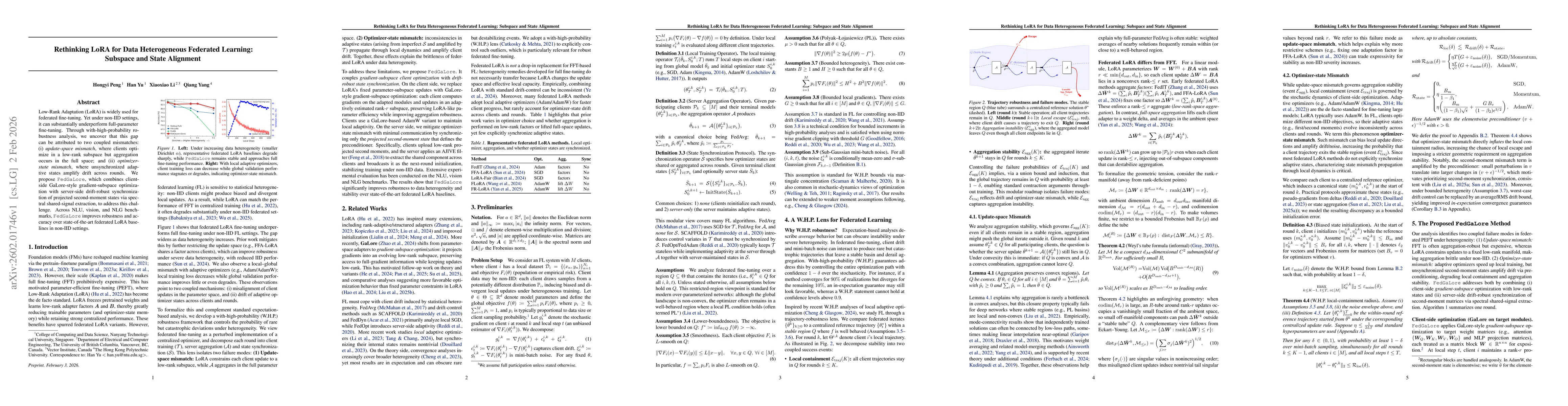 Thumbnail for Rethinking LoRA for Data Heterogeneous Federated Learning: Subspace and State Alignment