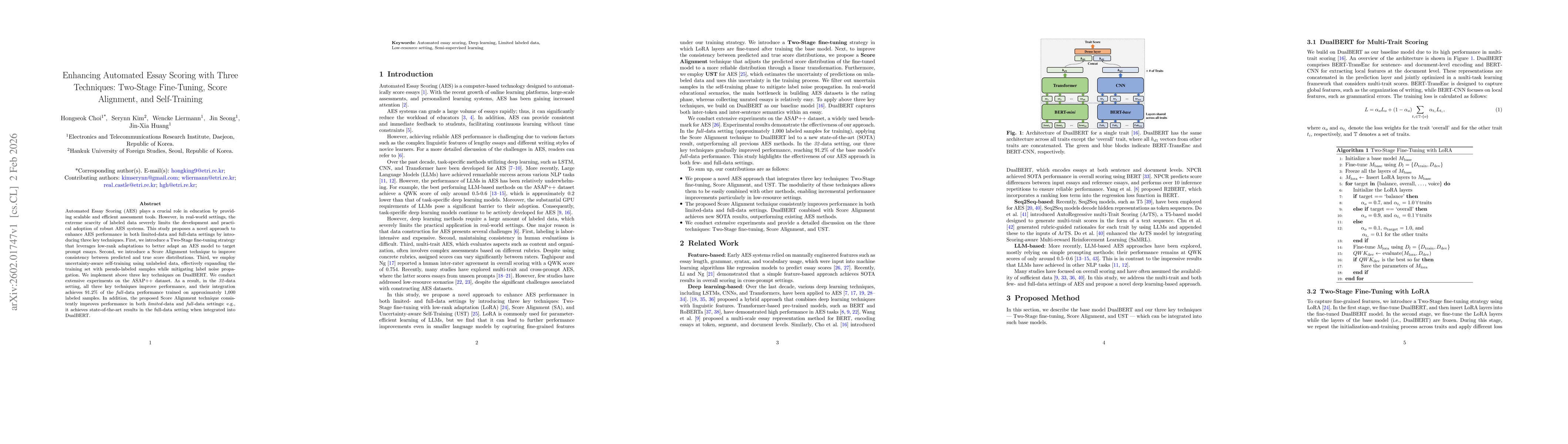 Thumbnail for Enhancing Automated Essay Scoring with Three Techniques: Two-Stage Fine-Tuning, Score Alignment, and Self-Training