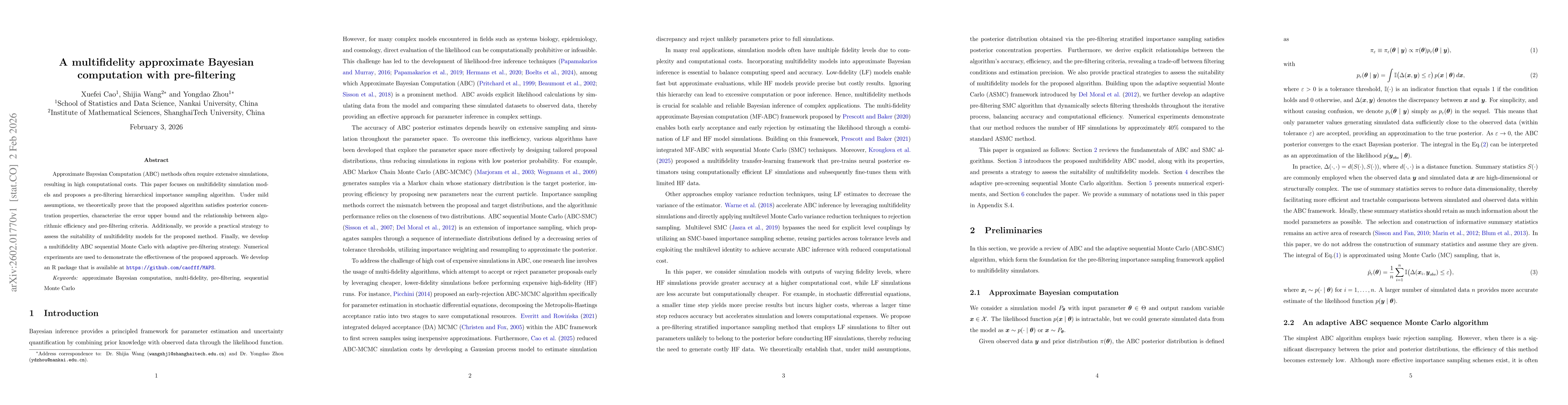 Thumbnail for A multifidelity approximate Bayesian computation with pre-filtering
